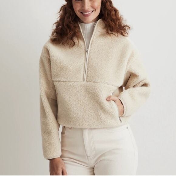 Madewell Tops - Madewell Faux Shearling Half-Zip Pullover in Ecru Size: XS, NWT